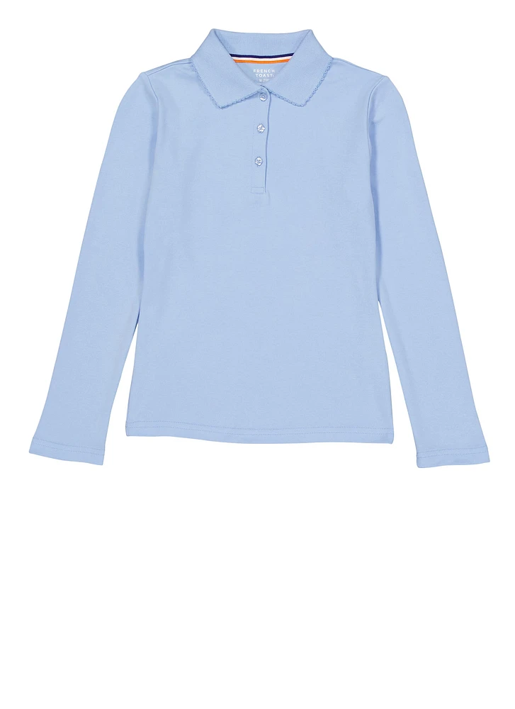 French Toast Girls 7-14 Picot Collar Interlock Polo, Blue, Size 14-16