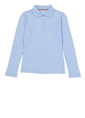 French Toast Girls 7-14 Picot Collar Interlock Polo, Blue, Size 14-16