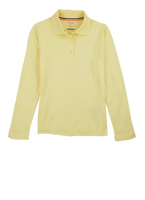 French Toast Girls 7-14 Picot Collar Long Sleeve Polo, Yellow, Size 14-16