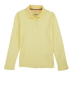 French Toast Girls 7-14 Picot Collar Long Sleeve Polo, Yellow,