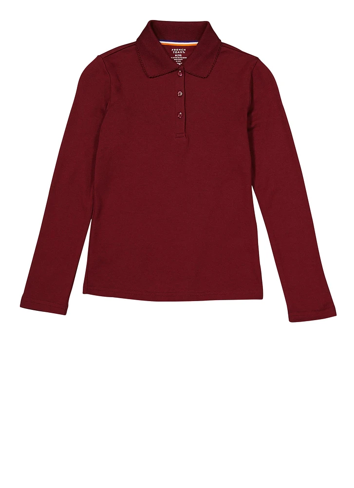 French Toast Girls 7-14 Picot Collar Polo Shirt, Burgundy,