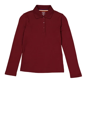 French Toast Girls 7-14 Picot Collar Polo Shirt, Burgundy,