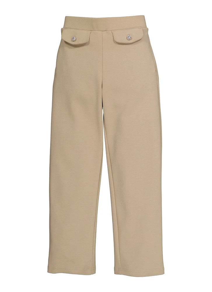 French Toast Girls 7-14 Faux Pocket Rhinestone Khaki Pants, Khaki,