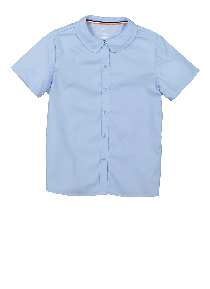 French Toast Girls 16-20 Poplin Peter Pan Collar Shirt, Blue, Size 20
