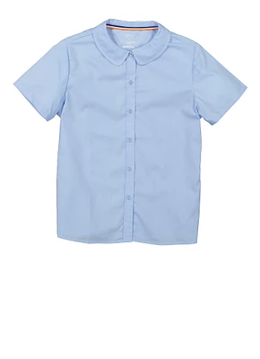 French Toast Girls 16-20 Poplin Peter Pan Collar Shirt, Blue, Size 20