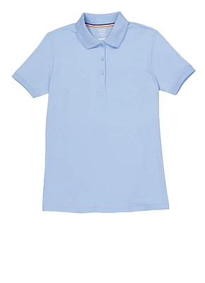 French Toast Girls 16-20 Short Sleeve Interlock Polo, Blue, Size 18-20