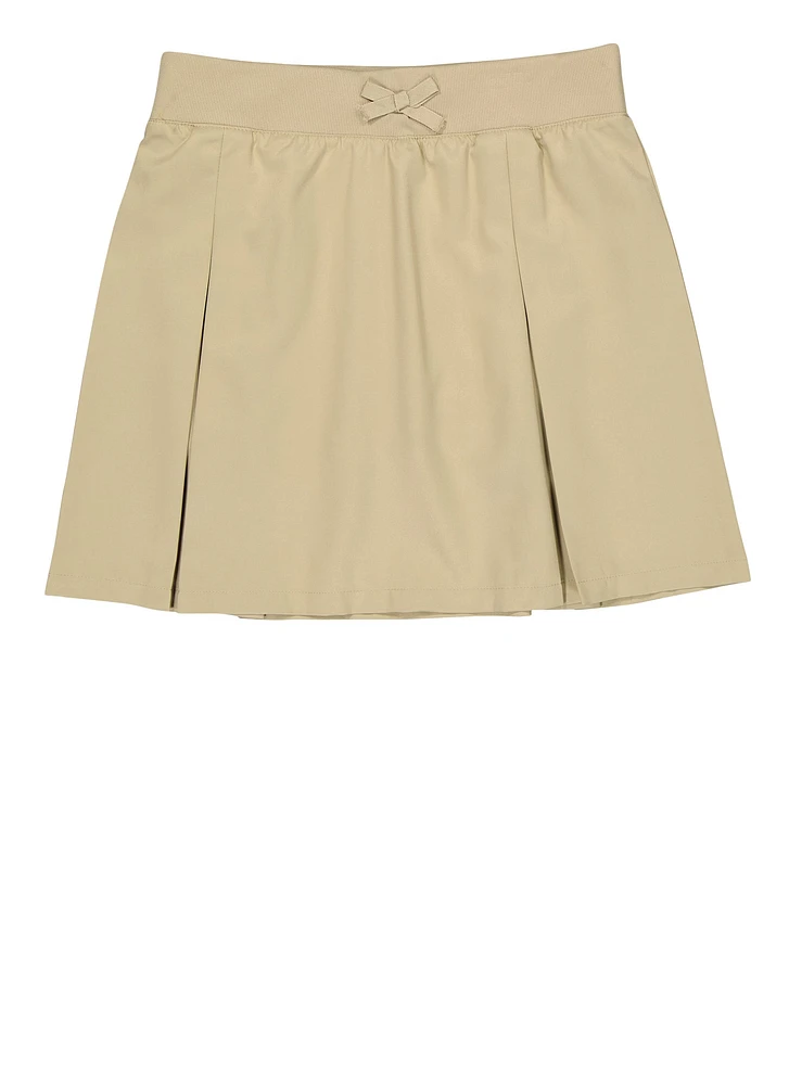 French Toast Girls 16-20 Bow Pleated Scooter Skirt, Khaki, Size 18