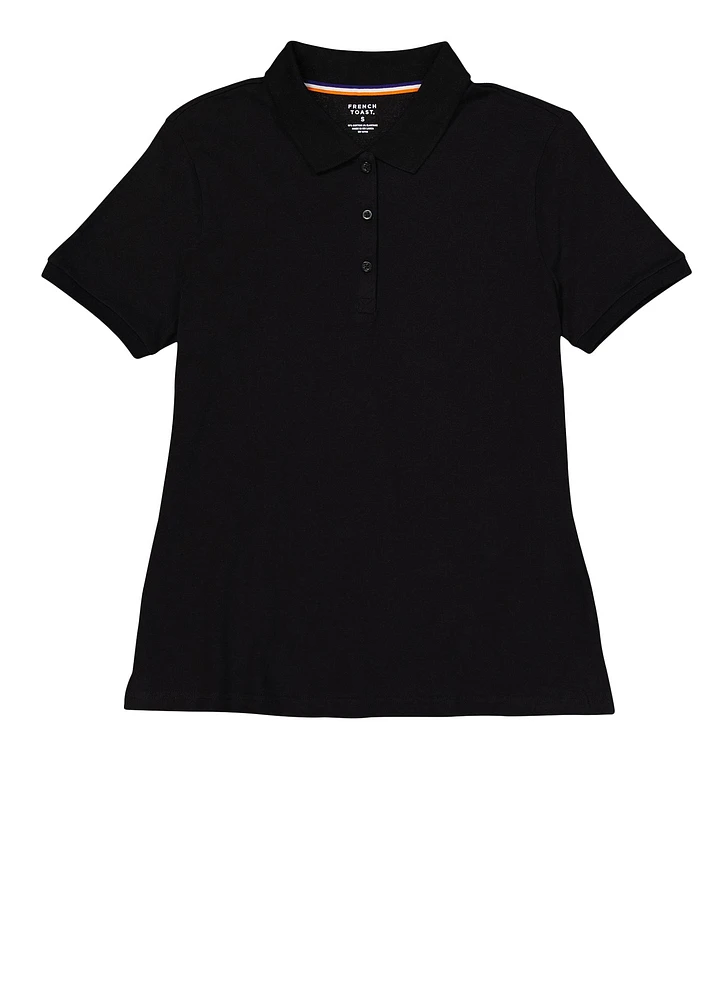 French Toast Junior Girls Picot Collar Polo, Black, Size M