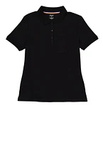 French Toast Junior Girls Picot Collar Polo, Black, Size M