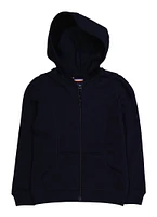 French Toast Girls 4-6x Solid Hooded Zip Front Sweatshirt, Blue, Size 4-5