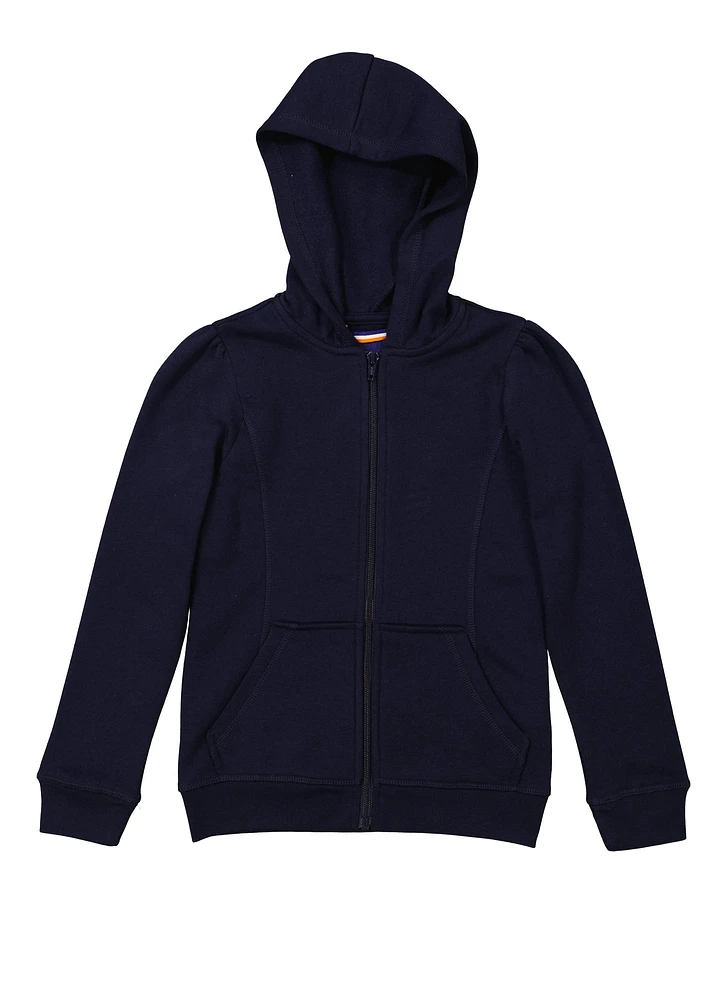 French Toast Girls 7-16 Fleece Zip Front Hoodie, Blue, Size 14-16