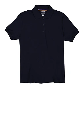 French Toast Girls Plus 10.5-20.5 Solid Picot Collar Polo Shirt, Blue,