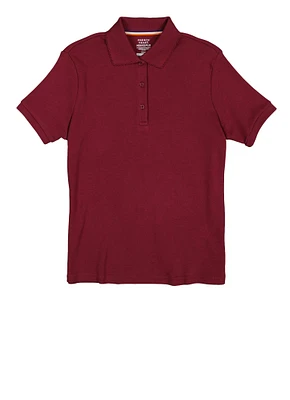French Toast Girls Plus Size 10.5-20.5 Picot Collar Interlock Polo Shirt, Burgundy, Size 14-16P