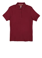 French Toast Girls Plus Size 10.5-20.5 Picot Collar Interlock Polo Shirt, Burgundy, Size 14-16P