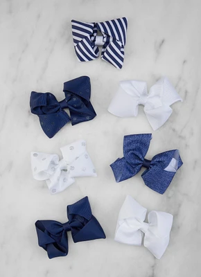Girls 7 Pack Assorted Bow Clips, Multi