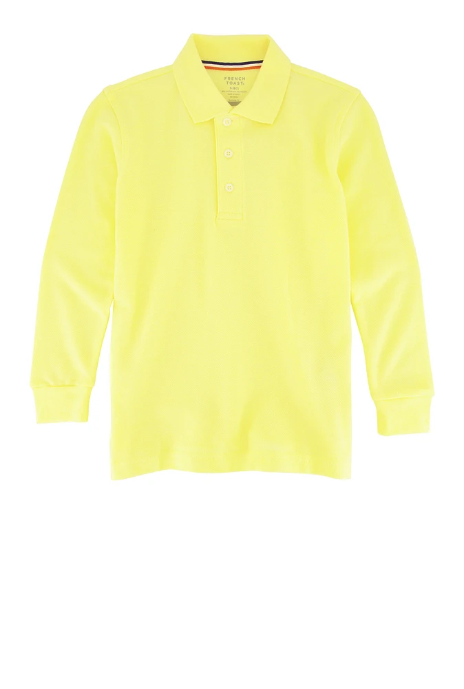French Toast Boys 4-7 Pique Long Sleeve Polo Shirt, Yellow, Size 4-5