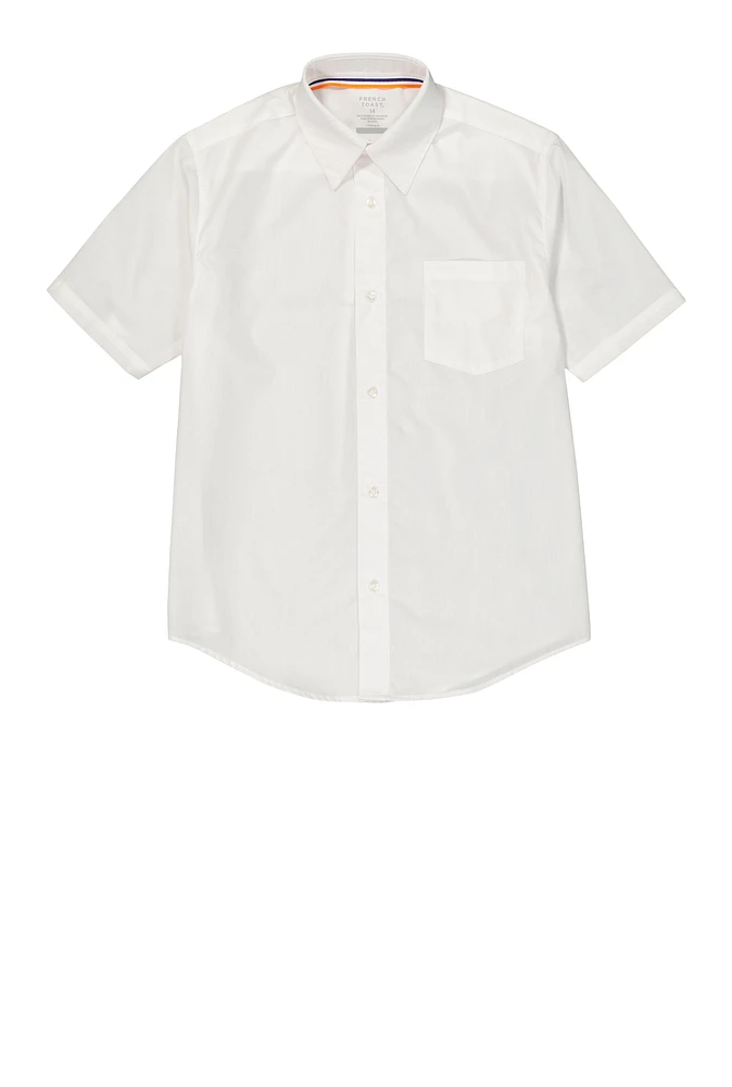French Toast Boys 8-14 Poplin Short Sleeve Shirt, White, Size 10