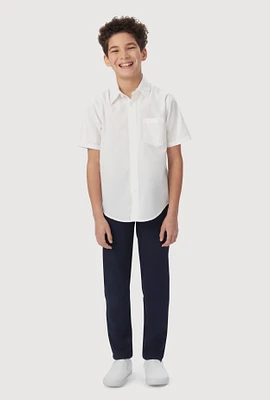 French Toast Boys 8-14 Poplin Short Sleeve Shirt, White, Size 10