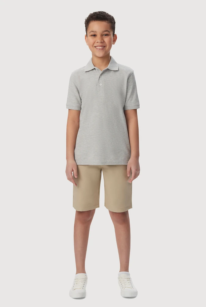 French Toast Boys 8-14 Marled Short Sleeve Pique Polo, Grey, Size 10-12