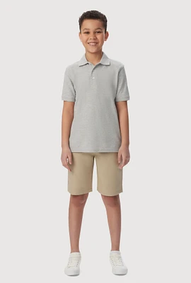 French Toast Boys 8-14 Marled Short Sleeve Pique Polo, Grey, Size 10-12