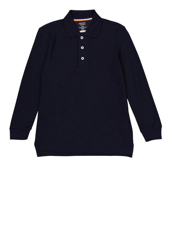 French Toast Boys 8-14 Long Sleeve Polo Shirt, Blue, Size 8