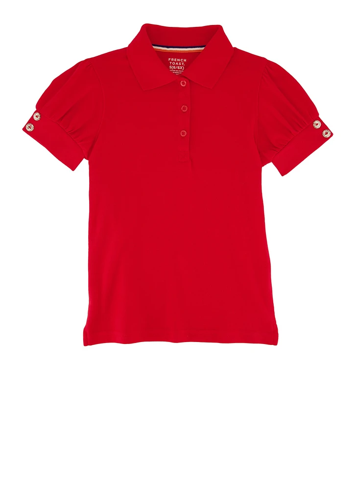 French Toast Girls 4-6x Puff Sleeve Button Detail Polo, Red, Size 6-6X