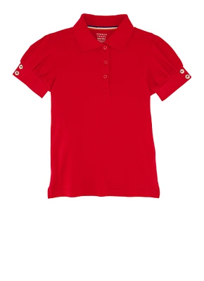 French Toast Girls 4-6x Puff Sleeve Button Detail Polo, Red, Size 6-6X