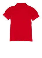French Toast Girls 4-6x Puff Sleeve Button Detail Polo, Red, Size 6-6X