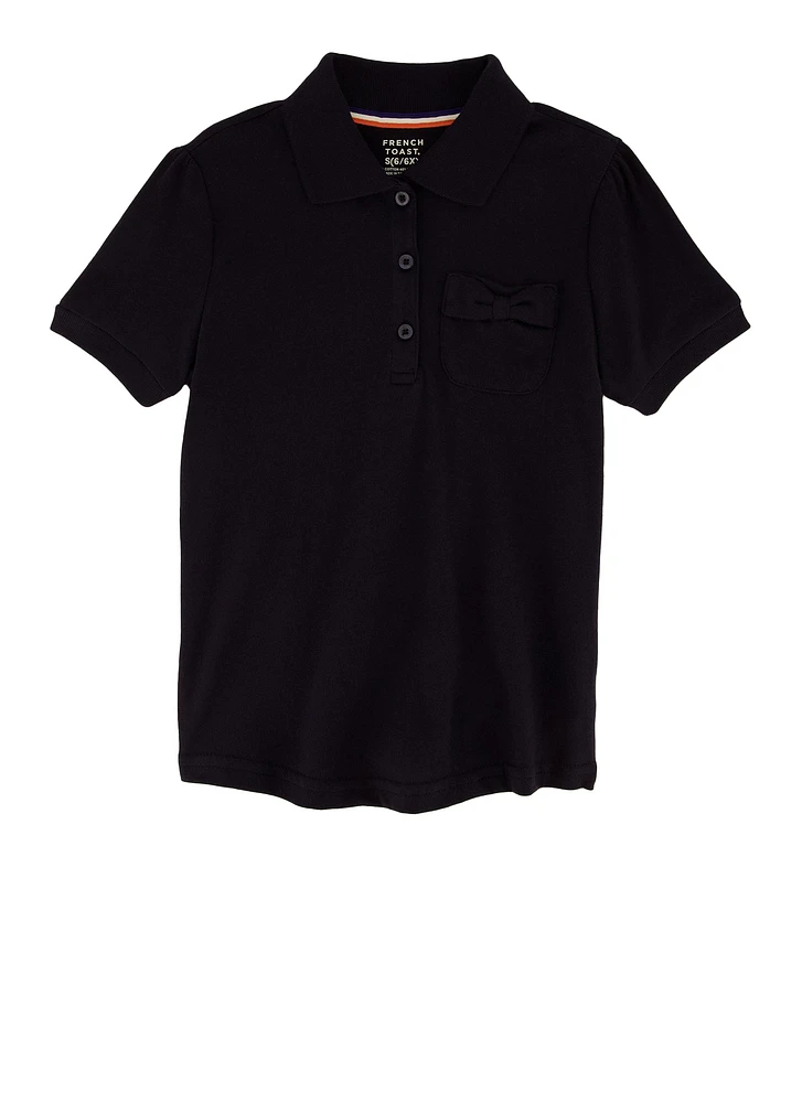 French Toast Girls 4-6x Solid Interlock Polo, Blue, Size 4-5