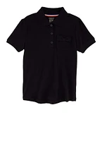 French Toast Girls 4-6x Solid Interlock Polo, Blue, Size 4-5