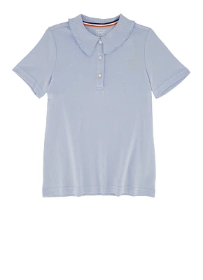 French Toast Girls 4-6x Rhinestone Button Short Sleeve Polo, Blue, Size 4-5