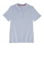 French Toast Girls 4-6x Rhinestone Button Short Sleeve Polo, Blue, Size 4-5