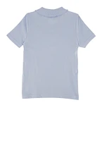 French Toast Girls 4-6x Rhinestone Button Short Sleeve Polo, Blue, Size 4-5
