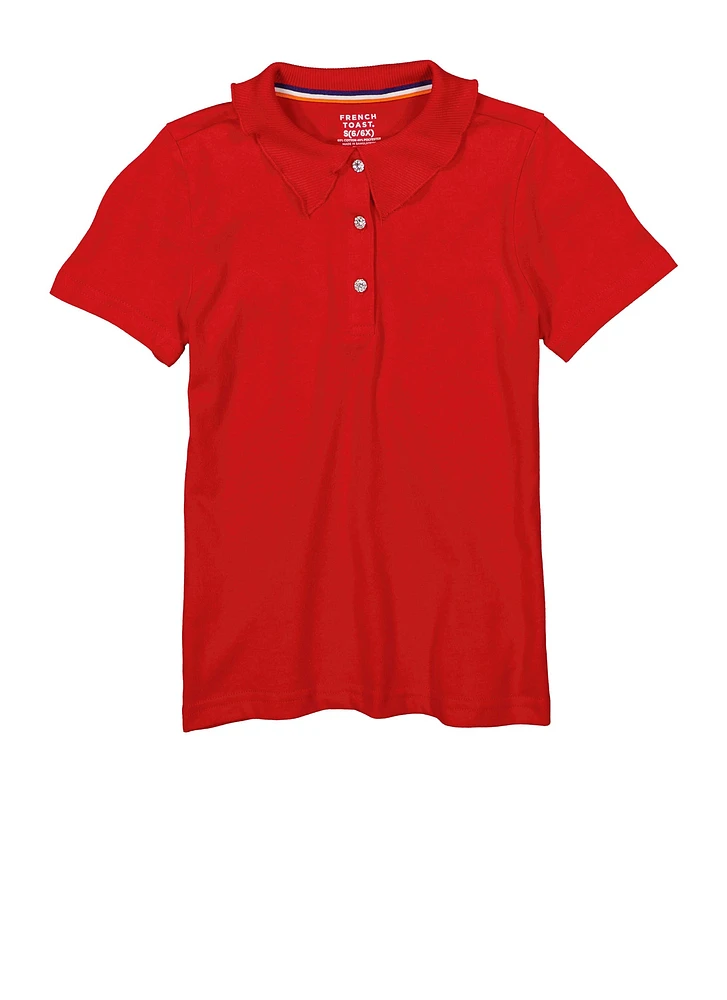 French Toast Girls 4-6x Rhinestone Button Polo Shirt, Red, Size 4-5
