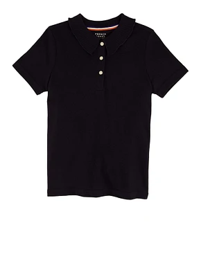 French Toast Girls 4-6x Solid Rhinestone Button Short Sleeve Polo, Blue, Size 6-6X
