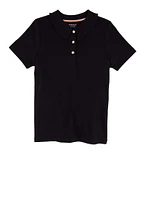 French Toast Girls 4-6x Solid Rhinestone Button Short Sleeve Polo, Blue, Size 6-6X