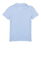 French Toast Girls 7-14 Lettuce Edge Rhinestone Button Polo Shirt, Blue, Size 10-12