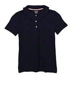French Toast Girls 7-16 Rhinestone Button Short Sleeve Polo Shirt, Blue, Size 14-16