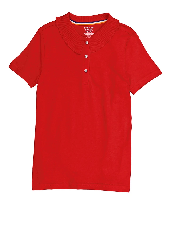 French Toast Girls 7-16 Rhinestone Button Polo Shirt, Red, Size 14-16