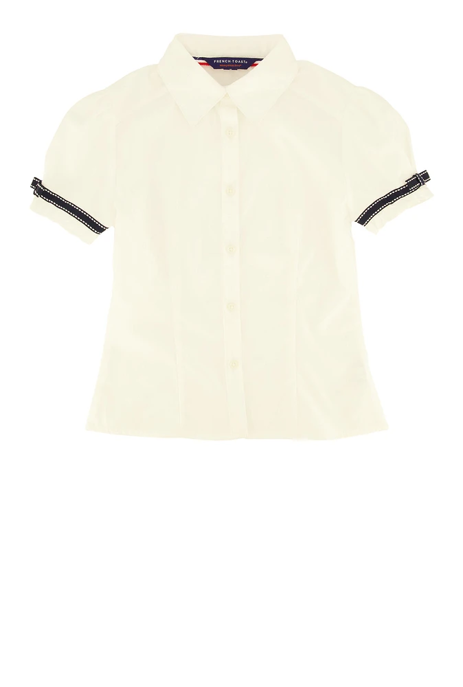 French Toast Girls 7-14 Ribbon Trim Button Front Shirt, White, Size 7