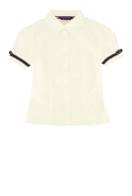 French Toast Girls 7-14 Ribbon Trim Button Front Shirt, White, Size 7