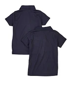 Girls Solid Interlock Short Sleeve Polo Shirts 2 Pack, Blue, Size 5-6