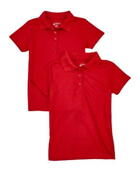 Girls Interlock Short Sleeve Polo Shirts 2 Pack, Red, Size 10-12