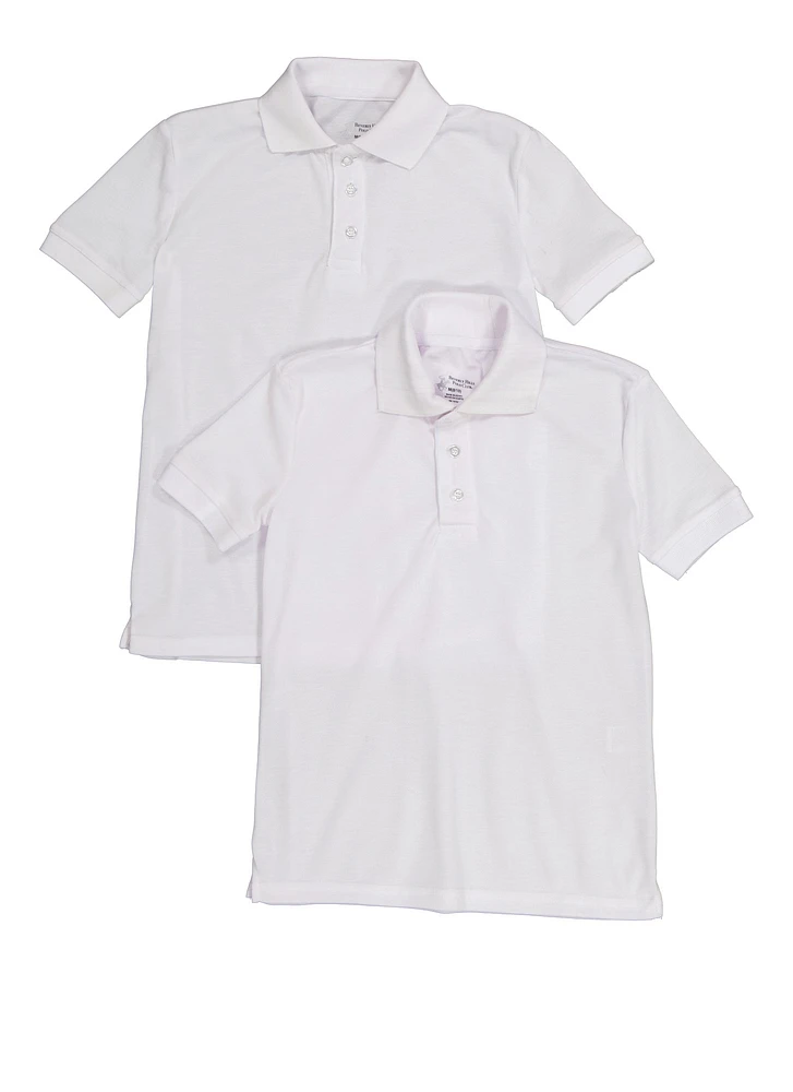 Boys 8-16 Solid Short Sleeve Pique Polo 2 Pack, White, Size 12-14