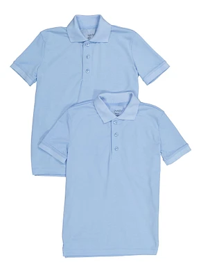 Boys 8-16 Solid Short Sleeve Pique Polo Shirt 2 Pack, Blue, Size 16-18