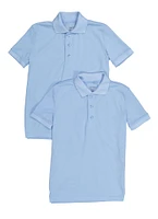 Boys 8-16 Solid Short Sleeve Pique Polo Shirt 2 Pack, Blue, Size 16-18