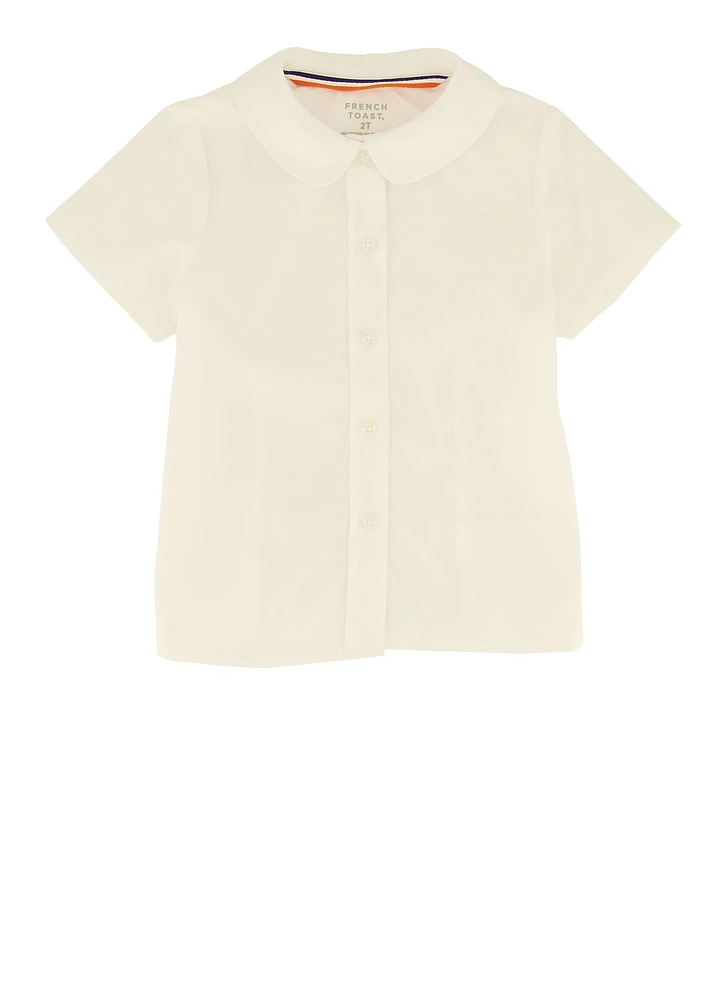 French Toast Girls 2T-4T Peter Pan Collar Short Sleeve Shirt, White, Size 3T