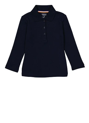 French Toast Girls 2T-4T Interlock Long Sleeve Polo Shirt, Blue, Size 4T