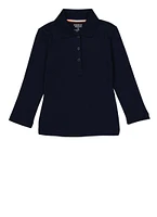 French Toast Girls 2T-4T Interlock Long Sleeve Polo Shirt, Blue, Size 4T