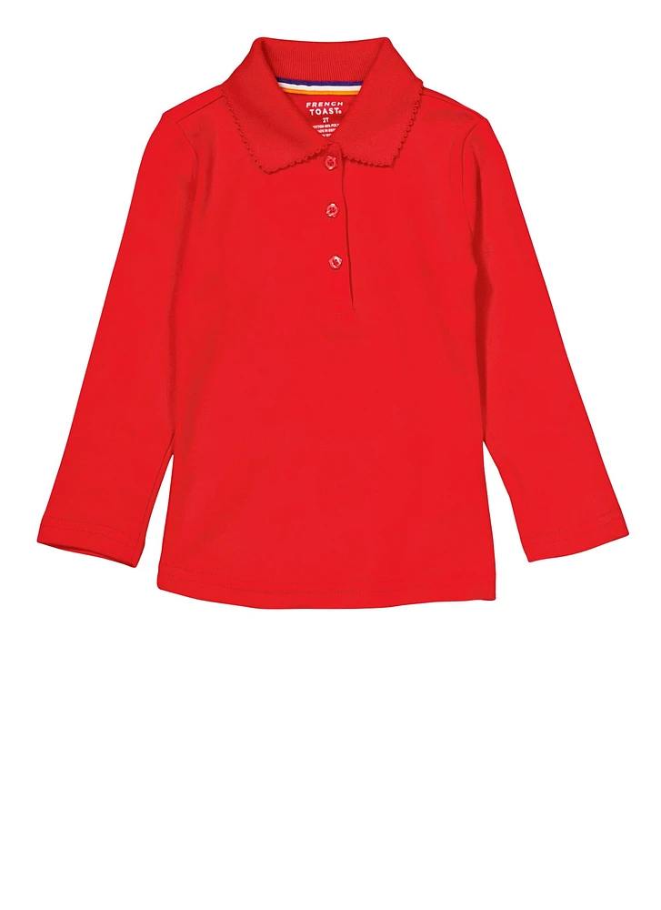 French Toast Girls 2T-4T Picot Collar Polo Shirt, Red,